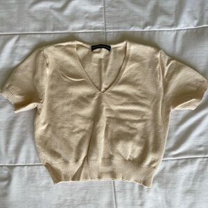 Brandy Melville Cream V-Neck Knit Sweater